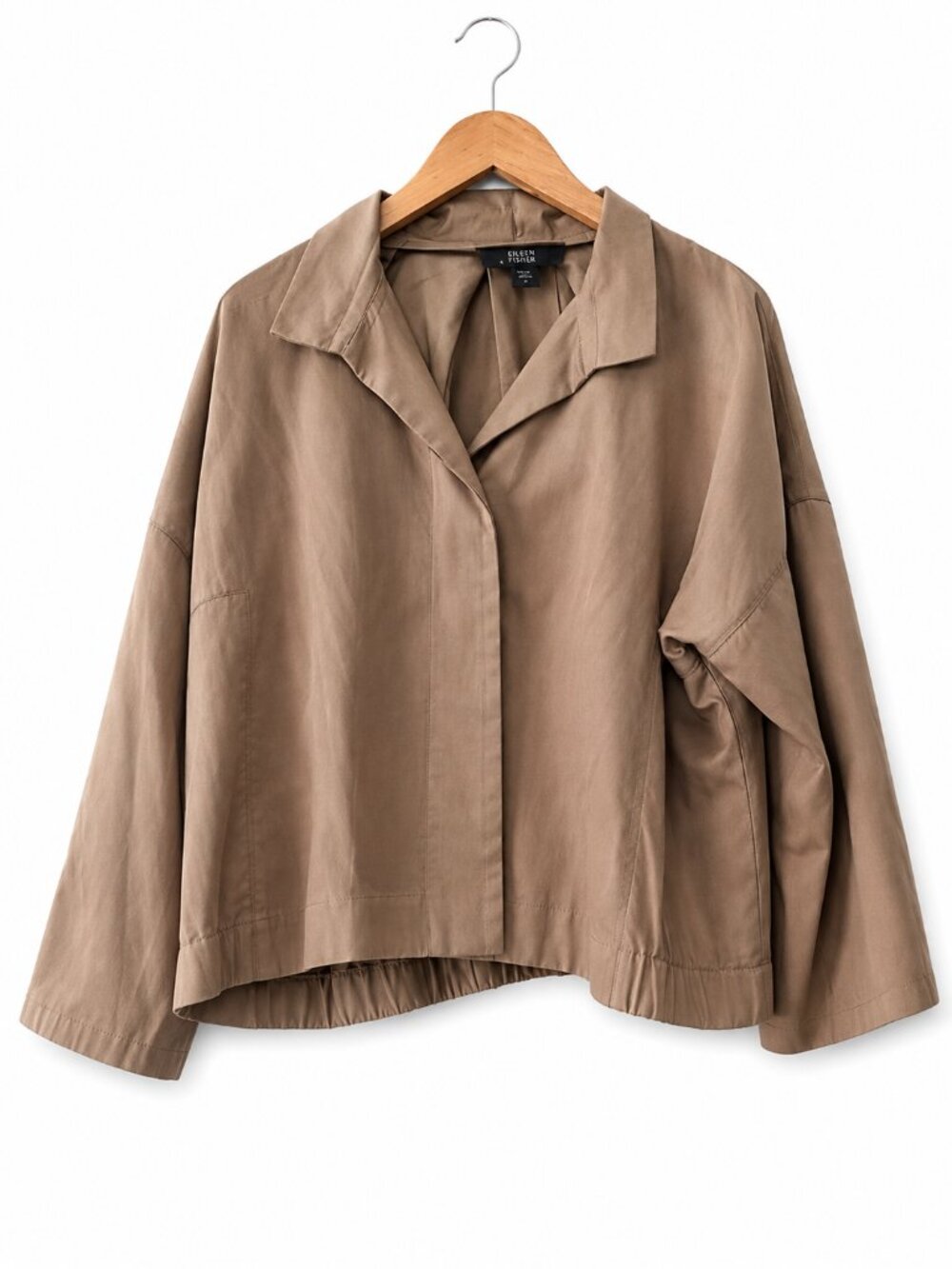 Per Se Tan Silk Hidden Button Lightweight Jacket Elastic Hem Sz 12
